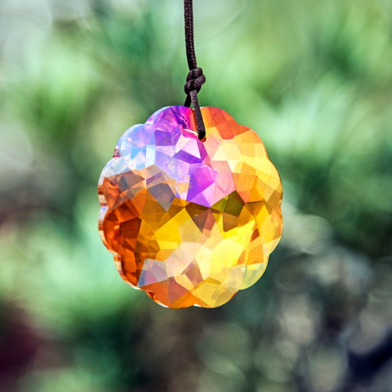 H&D 45mm Mandala Shaped Crystal Prism SunCatcher Rainbow Maker Window Hanging Ornament Chandelier DIY Parts Home Decor (Orange)