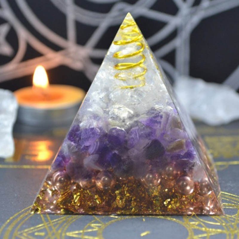 Natural Amethyst Orgonite Pyramid Energy Converter Orgone Aura Chakra Resin Good Luck Gift