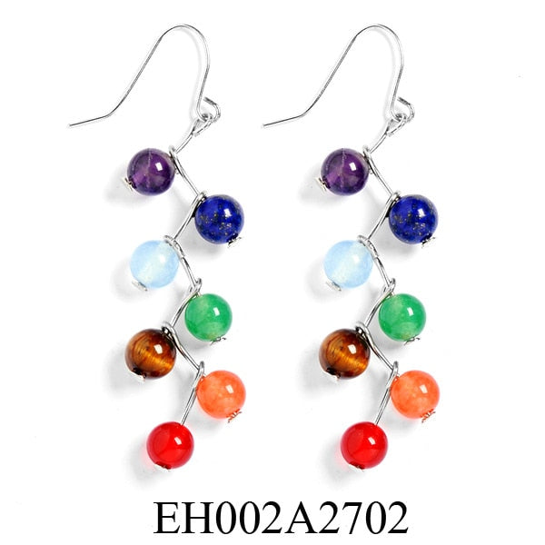Natural Stone Yoga 7 Chakra  Beads Earrings Reiki Healing Balance Beads Earrings for Women