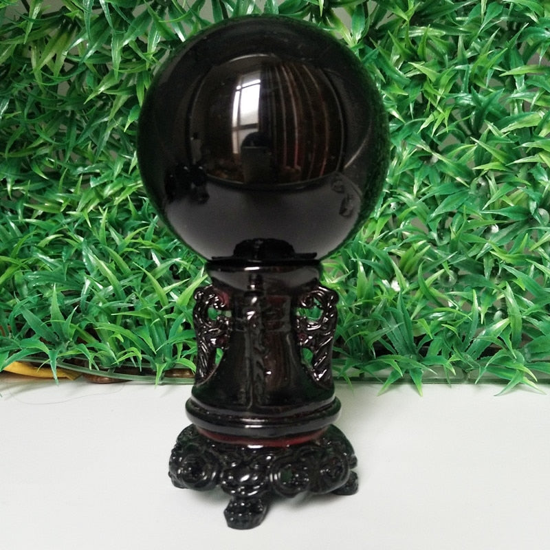 Natural obsidian crystal ball