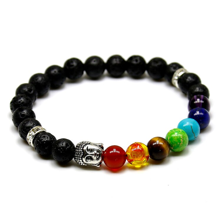 Natural Black Lava/Onyx/Hematite Stone Bead Charm Bracelets Women 7 Reiki Chakra Bracelet Healing Balance Bracelet For Men