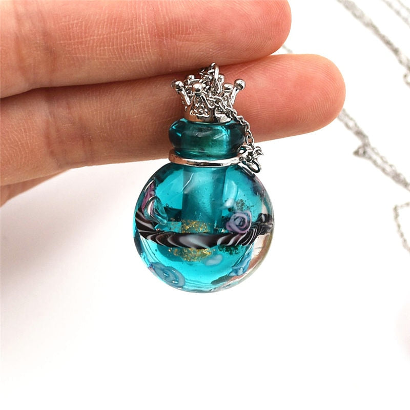 Round Diffuser Perfume Refillable Colored Handmade Essential Oil Aromatherapy Bottle Pendant Necklace