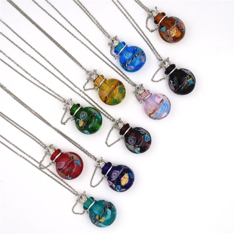Round Diffuser Perfume Refillable Colored Handmade Essential Oil Aromatherapy Bottle Pendant Necklace