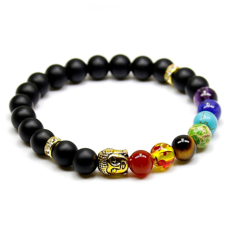 Natural Black Lava/Onyx/Hematite Stone Bead Charm Bracelets Women 7 Reiki Chakra Bracelet Healing Balance Bracelet For Men