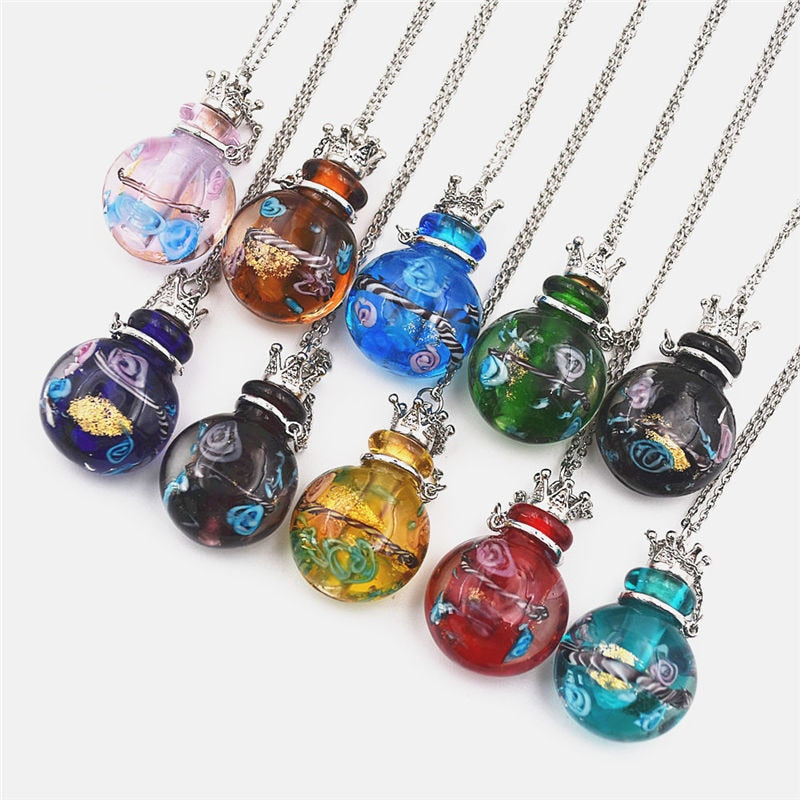 Round Diffuser Perfume Refillable Colored Handmade Essential Oil Aromatherapy Bottle Pendant Necklace