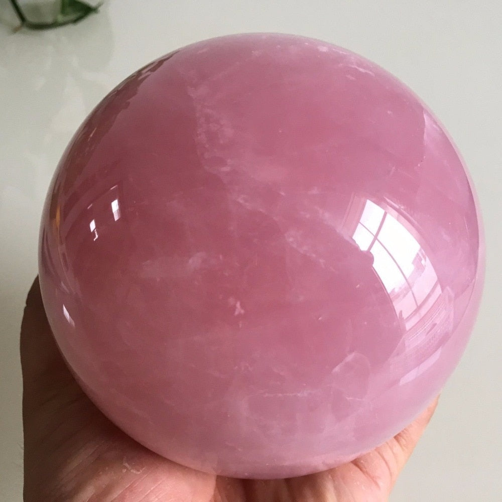 Natural Pink Rose Quartz Crystal Healing Ball Sphere + Stand