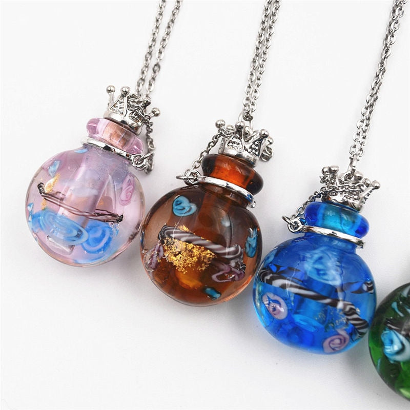 Round Diffuser Perfume Refillable Colored Handmade Essential Oil Aromatherapy Bottle Pendant Necklace
