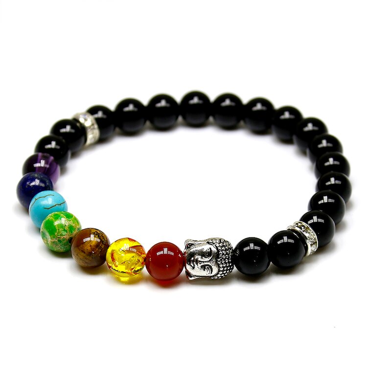 Natural Black Lava/Onyx/Hematite Stone Bead Charm Bracelets Women 7 Reiki Chakra Bracelet Healing Balance Bracelet For Men