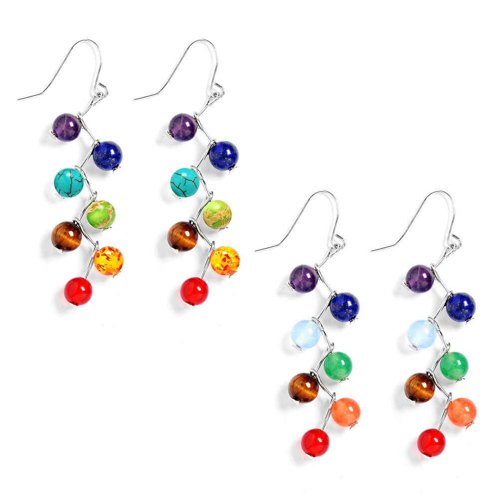 Natural Stone Yoga 7 Chakra  Beads Earrings Reiki Healing Balance Beads Earrings for Women