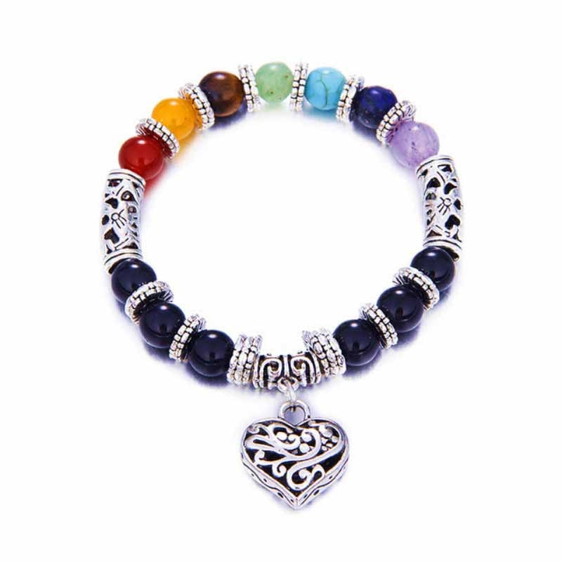 7 Chakra Bracelet Healing Heart Charm Bracelets Women Men Natural Stone Bracelet Reiki Yoga Jewelry