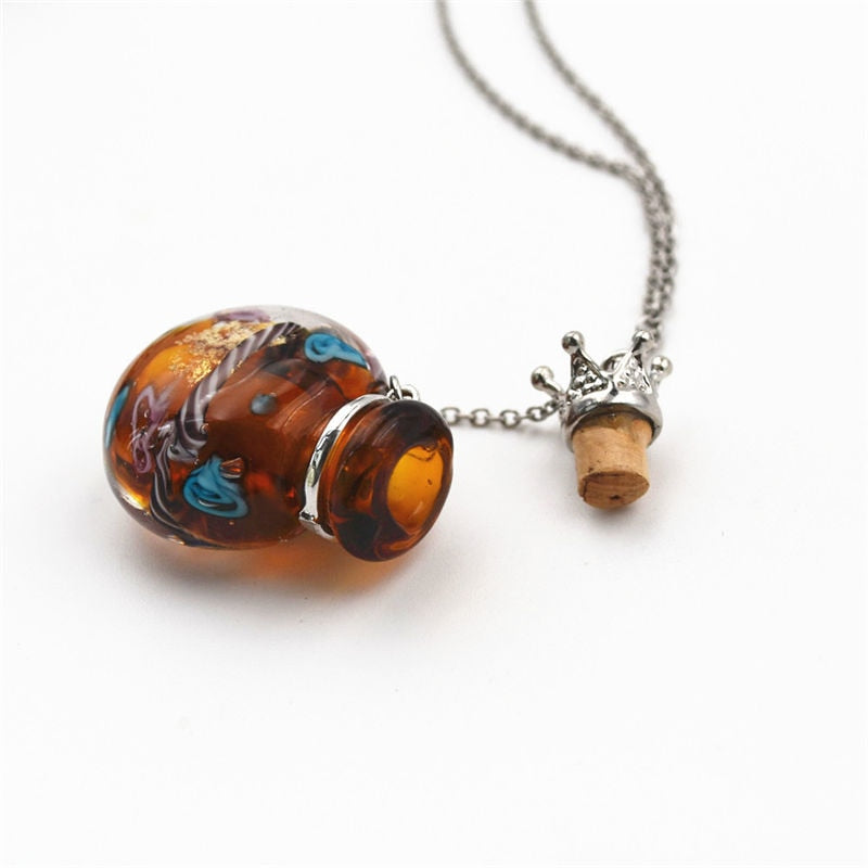 Round Diffuser Perfume Refillable Colored Handmade Essential Oil Aromatherapy Bottle Pendant Necklace