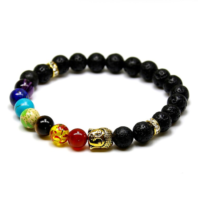 Natural Black Lava/Onyx/Hematite Stone Bead Charm Bracelets Women 7 Reiki Chakra Bracelet Healing Balance Bracelet For Men
