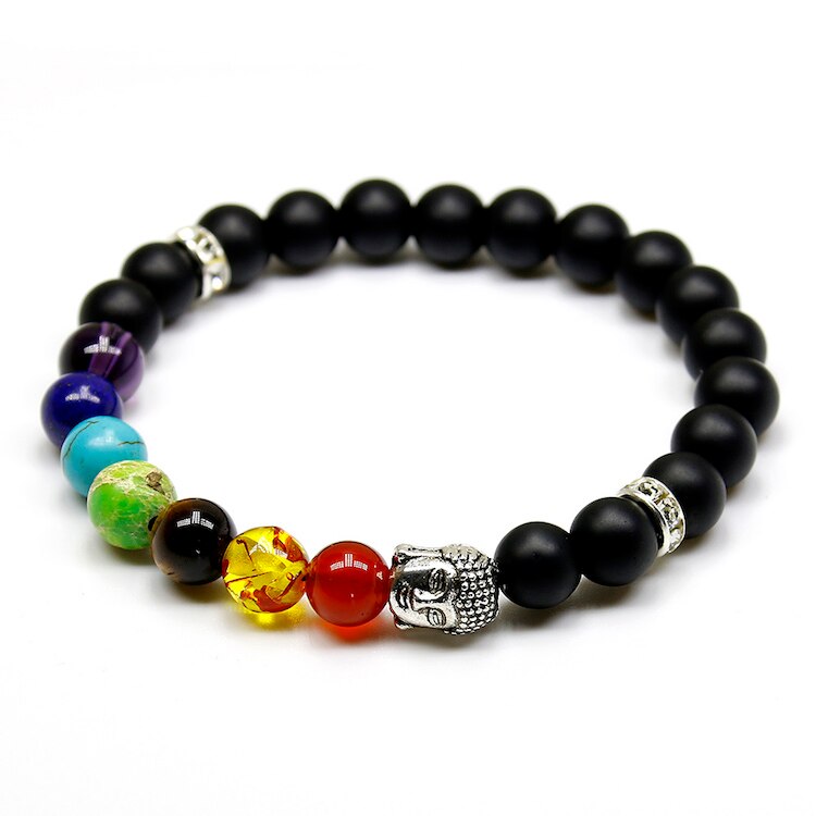 Natural Black Lava/Onyx/Hematite Stone Bead Charm Bracelets Women 7 Reiki Chakra Bracelet Healing Balance Bracelet For Men
