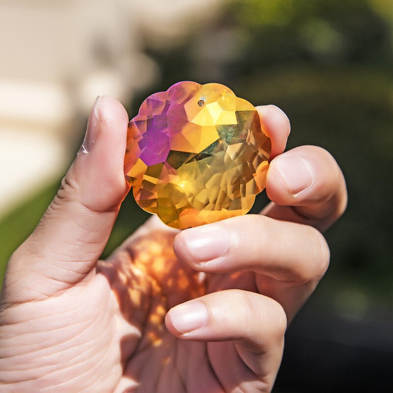H&D 45mm Mandala Shaped Crystal Prism SunCatcher Rainbow Maker Window Hanging Ornament Chandelier DIY Parts Home Decor (Orange)