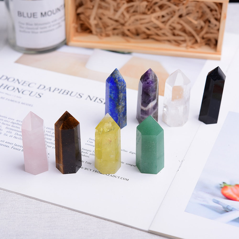 Wooden gifts Natural Crystal Single Point Healing Crystal Wand 6 Faceted Reiki Chakra Stones Crystal Healing Prism for Reiki