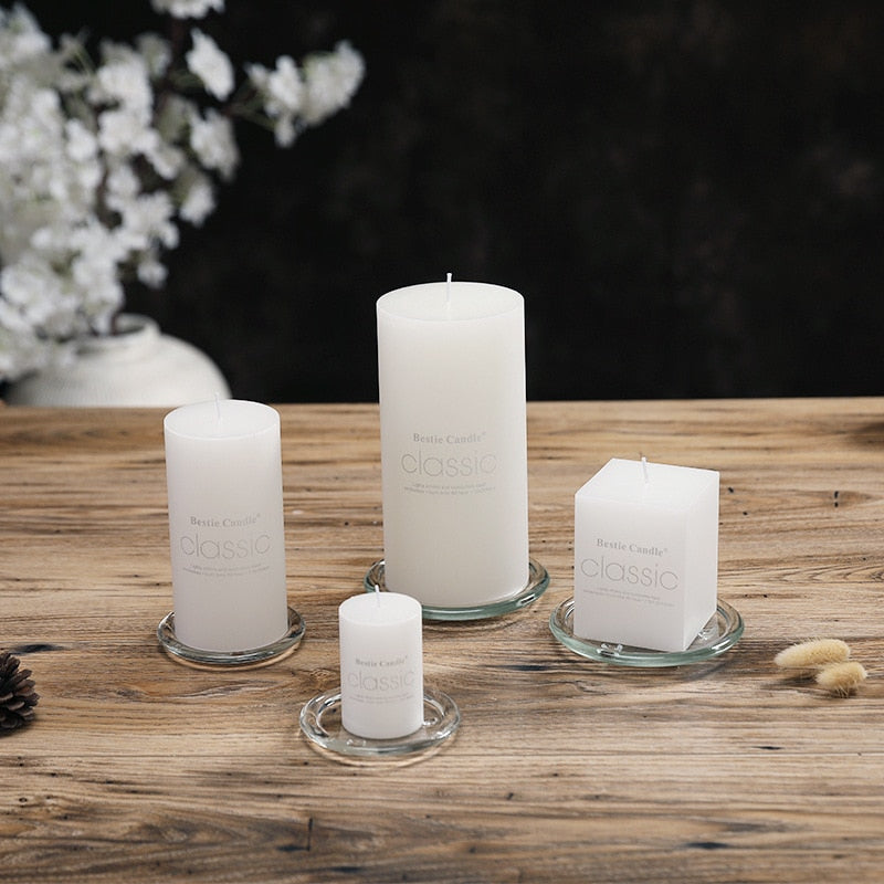 Glamorous, Bright White and beautifully Handmade Decorative Cylindrical Candles. Romantic and Smokeless.