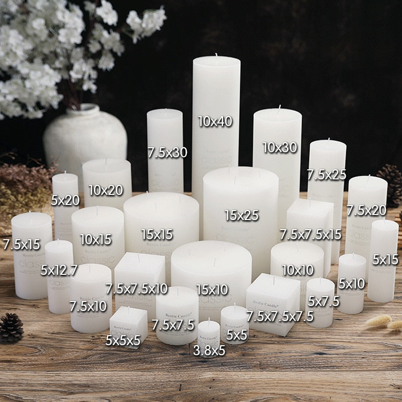 Glamorous, Bright White and beautifully Handmade Decorative Cylindrical Candles. Romantic and Smokeless.