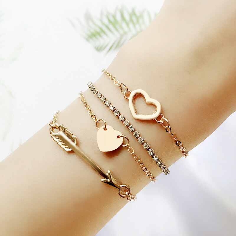 Modyle Bohemian Leaves Knot Round Chain Opening Gold Bracelet Set