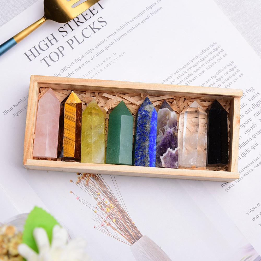 Wooden gifts Natural Crystal Single Point Healing Crystal Wand 6 Faceted Reiki Chakra Stones Crystal Healing Prism for Reiki