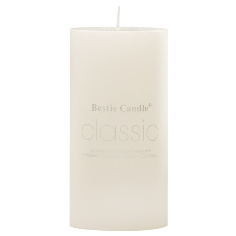 Glamorous, Bright White and beautifully Handmade Decorative Cylindrical Candles. Romantic and Smokeless.