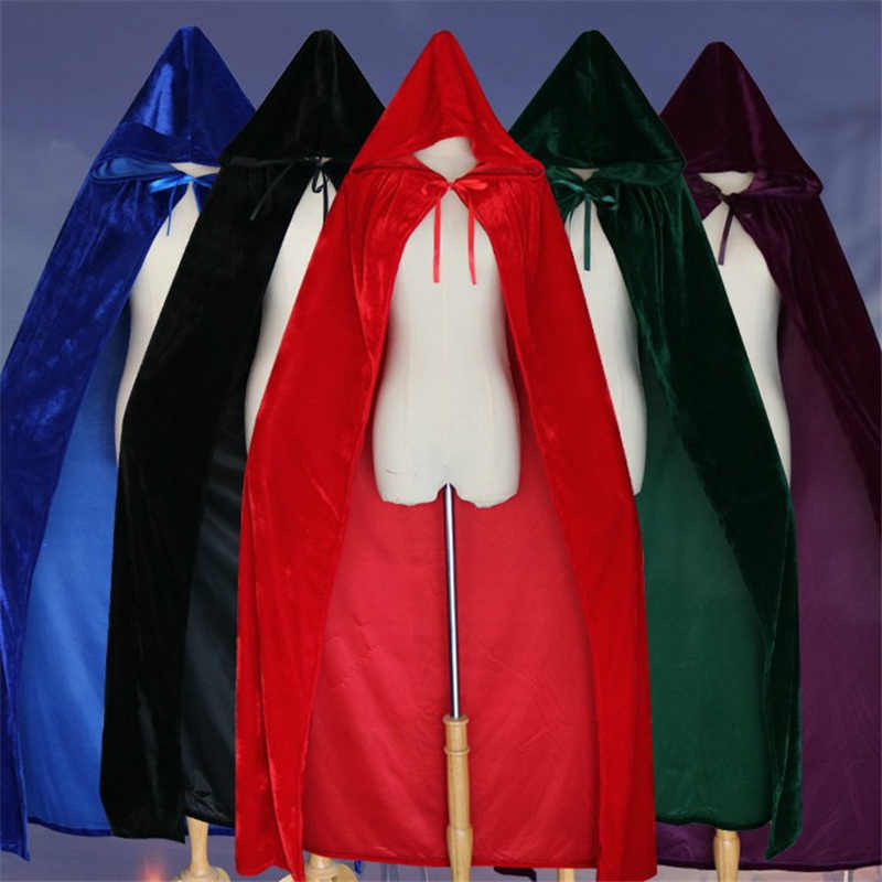 Fancy Cloak Velvet Hooded Adult Witch Long Purple Green Red Black  Cloaks Hood Capes