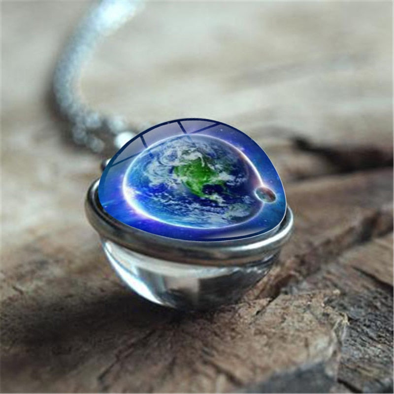 Galaxy Nebula Planet Necklace with the Universe Solar System, Moon, Earth, Sun,  Unisex