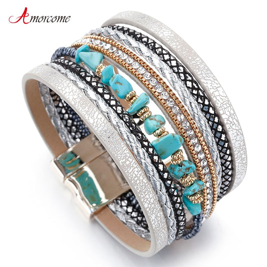 Trendy Boho Braided Rope/Leather Wide Multilayer Wrap Bracelet