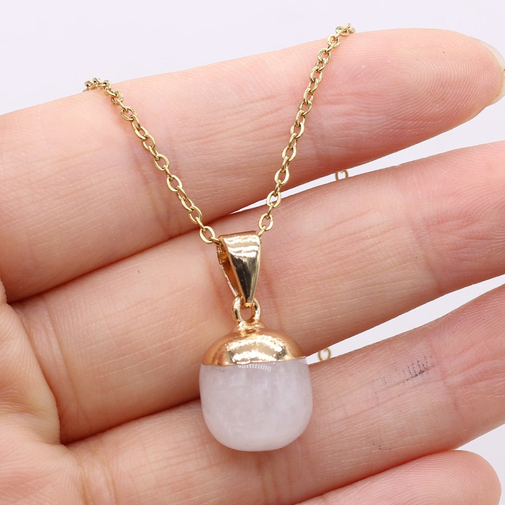 Fine Natural Stone Crystal Pendant Necklace
