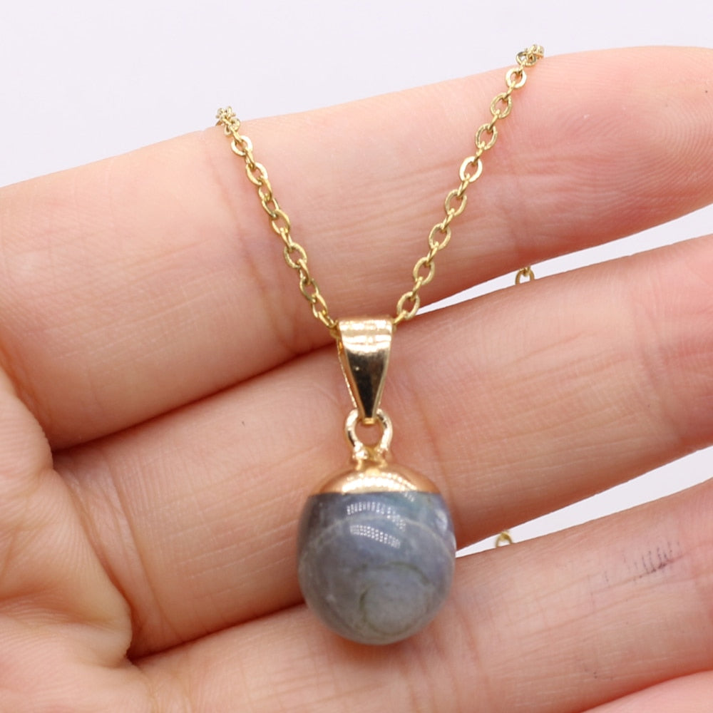Fine Natural Stone Crystal Pendant Necklace
