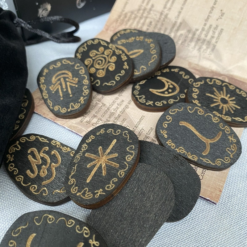 Wood Runes Stone Set Witches Rune Set  Divination Runestones Witch Accessories Tarot Cards