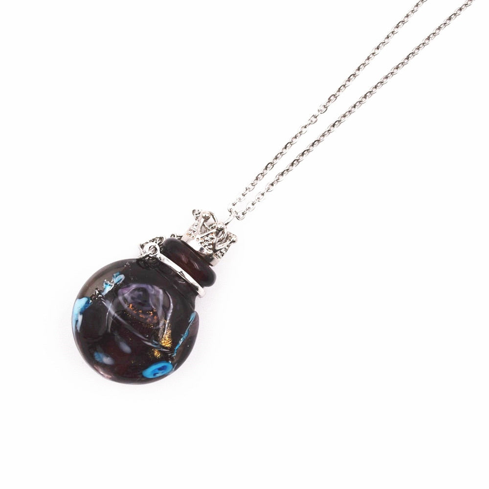 Round Diffuser Perfume Refillable Colored Handmade Essential Oil Aromatherapy Bottle Pendant Necklace