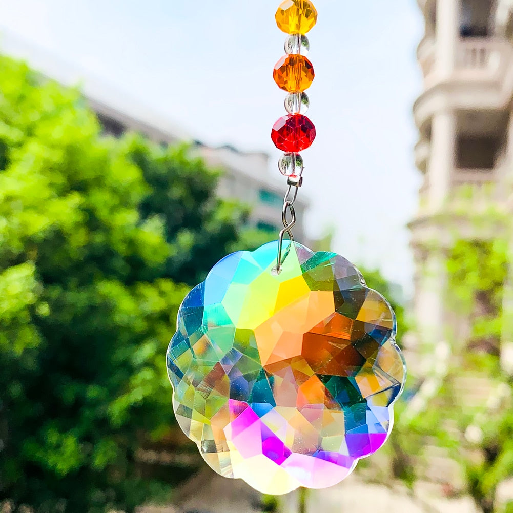 Rainbow Glass Spacer Beads Fire Polished AB Color Sun Flower Crystal Prism Sun Catcher Jewelry Pendant Yard Garden Hanging Decor