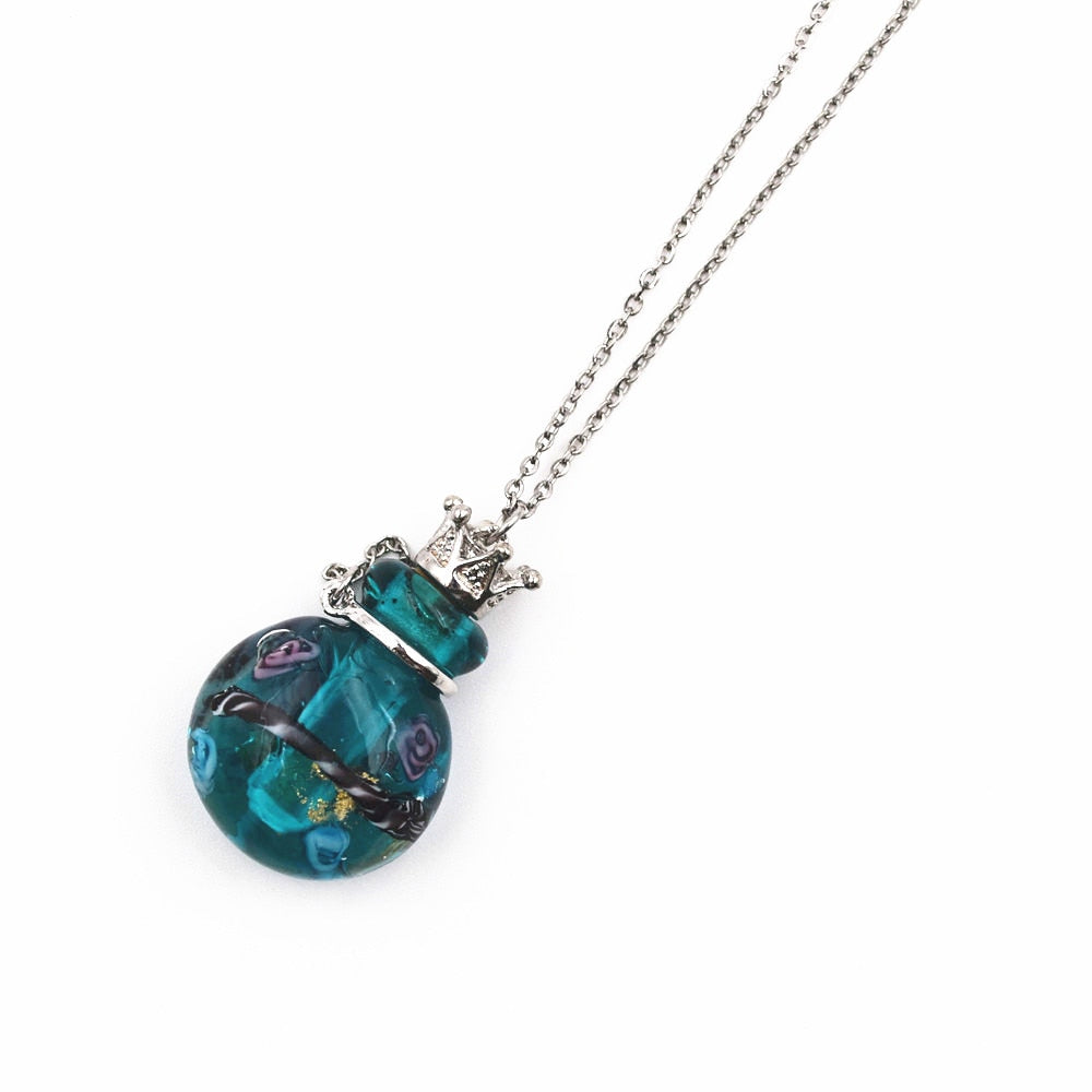 Round Diffuser Perfume Refillable Colored Handmade Essential Oil Aromatherapy Bottle Pendant Necklace