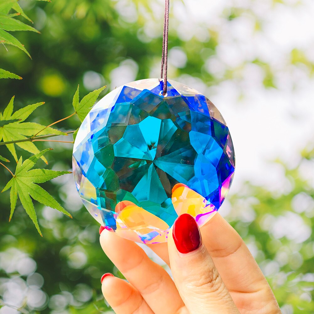 75mm Aurora Hanging Rainbow Crystal Prism Faceted Sun Catcher Chandelier Lighting Crystals for Low Ceiling Pendant Lamp Decor