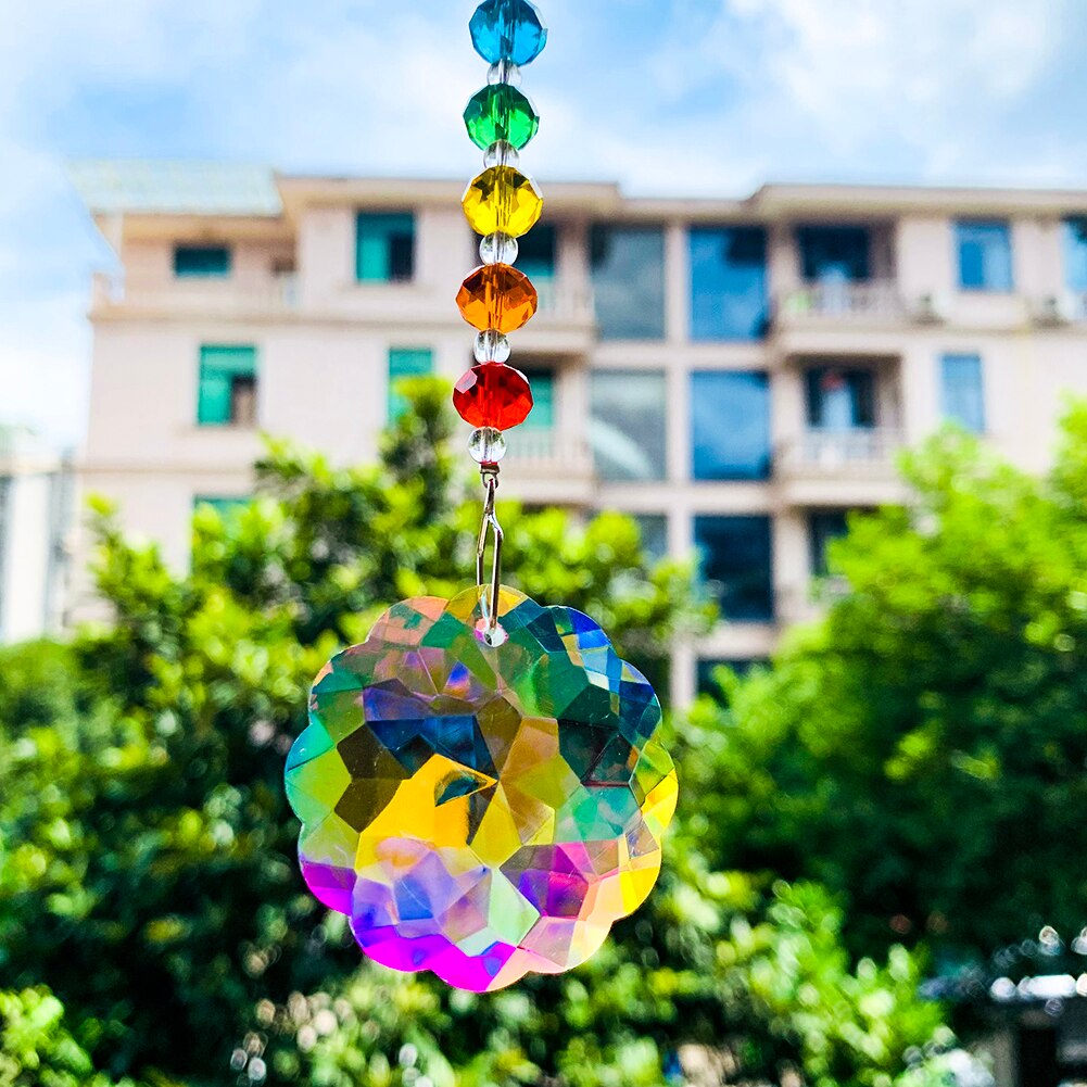 Mandala Chakras Rainbow Crystal Prism Garland Suncatcher Glass Art Faceted Crystals Chandelier Pendant Home Garden Hanging Decor