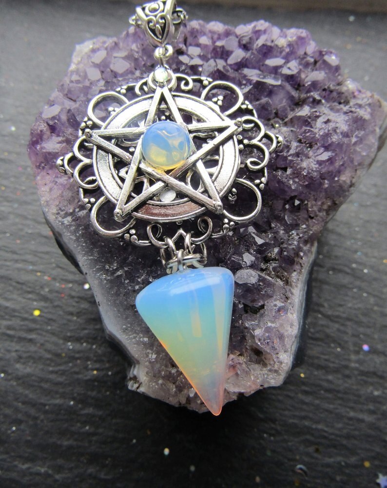 White Purple or Green Pentagram Necklace