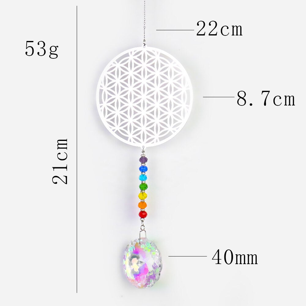 Flower Shaped Sun Catcher Pendant Aurora Mandala Crystal Prism Rainbow Maker Chakra Yoga Hanging Home Wedding Window Decor
