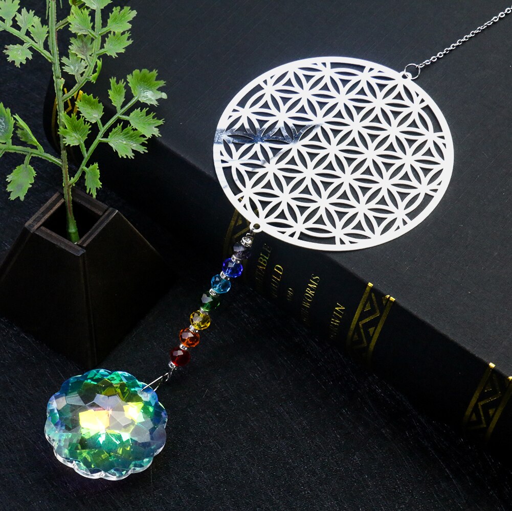 Flower Shaped Sun Catcher Pendant Aurora Mandala Crystal Prism Rainbow Maker Chakra Yoga Hanging Home Wedding Window Decor