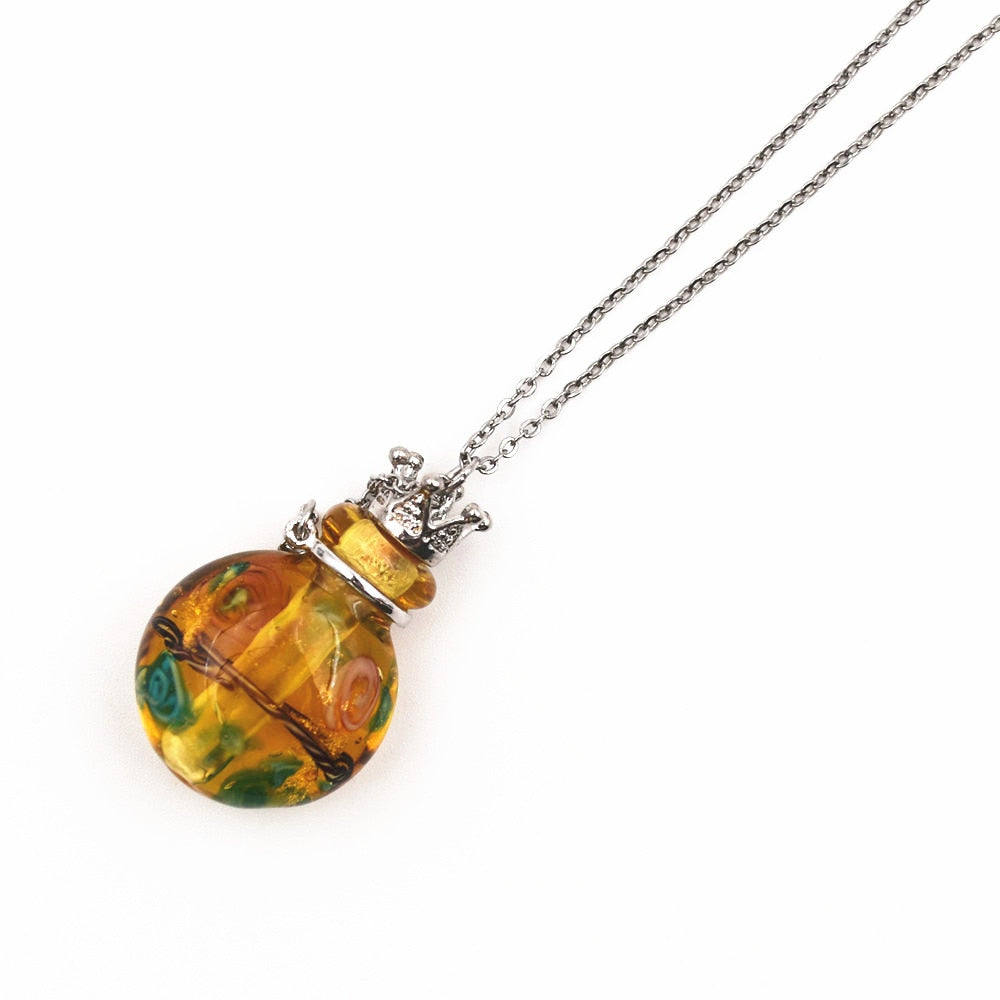 Round Diffuser Perfume Refillable Colored Handmade Essential Oil Aromatherapy Bottle Pendant Necklace