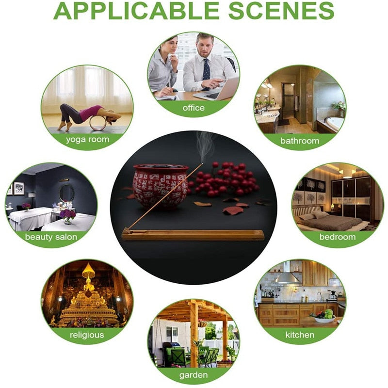 Elegant Natural Plain Wooden Incense Burner Stick Ash Catcher  Brass Incense Holder  Zen Buddhist Supplies