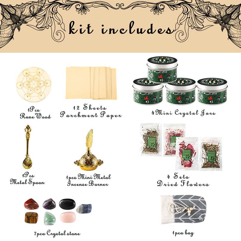 Witchcraft Supplies Spell Candles For Witches Mini Crystals Jars Dried Herbs And Candles Western Atmosphere Arrangement Supplies
