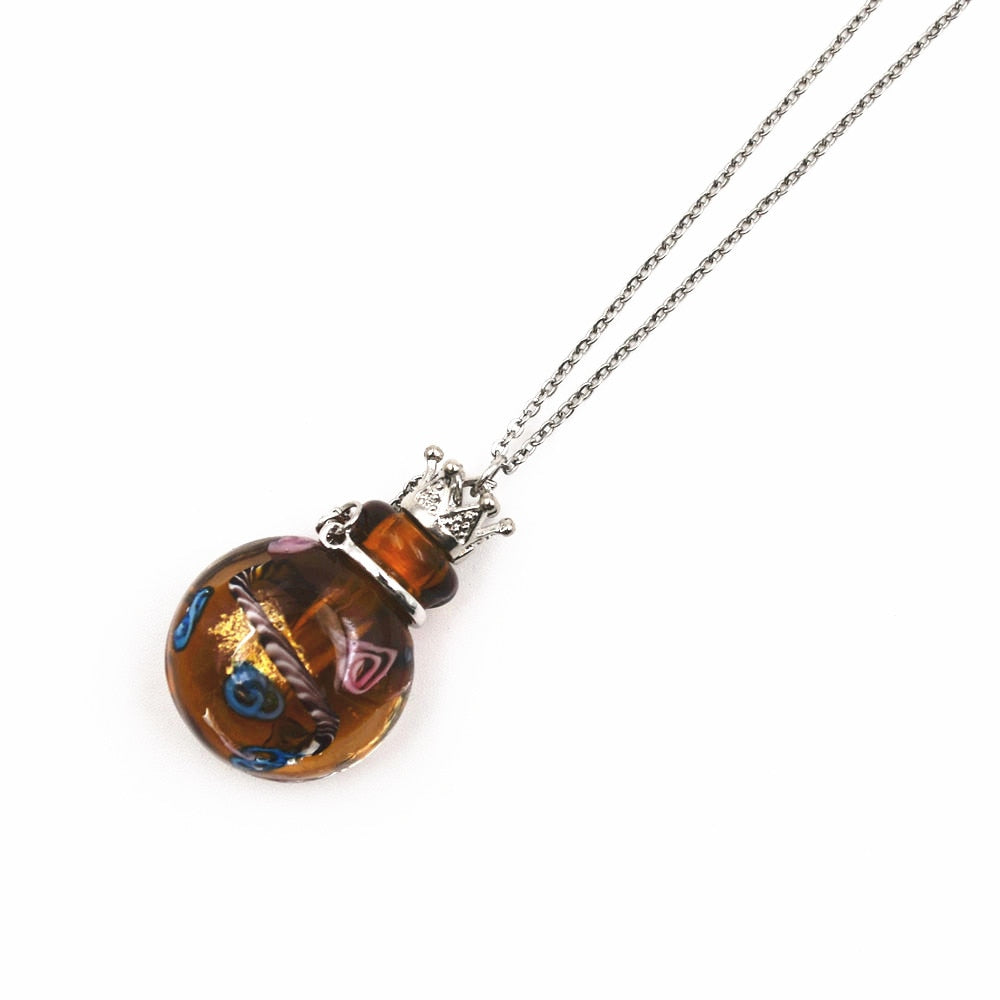 Round Diffuser Perfume Refillable Colored Handmade Essential Oil Aromatherapy Bottle Pendant Necklace