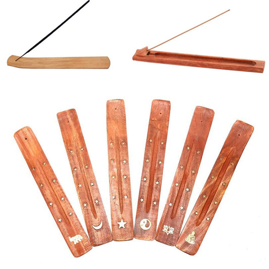 Elegant Natural Plain Wooden Incense Burner Stick Ash Catcher  Brass Incense Holder  Zen Buddhist Supplies