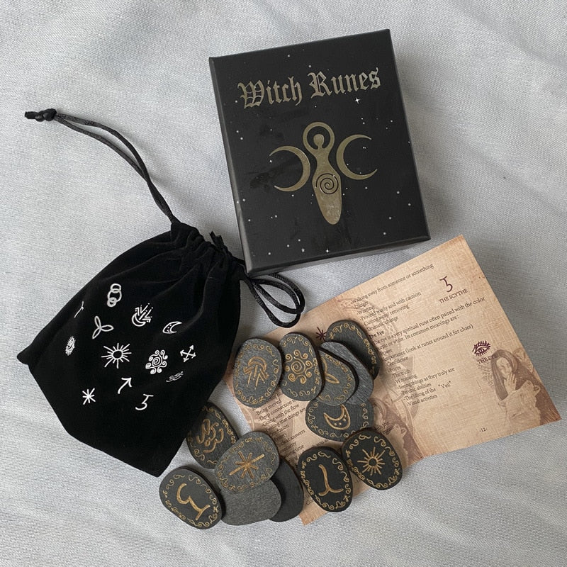 Wood Runes Stone Set Witches Rune Set  Divination Runestones Witch Accessories Tarot Cards