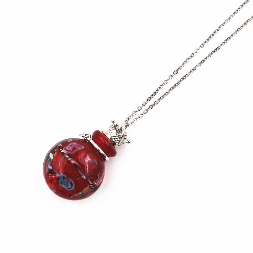 Round Diffuser Perfume Refillable Colored Handmade Essential Oil Aromatherapy Bottle Pendant Necklace