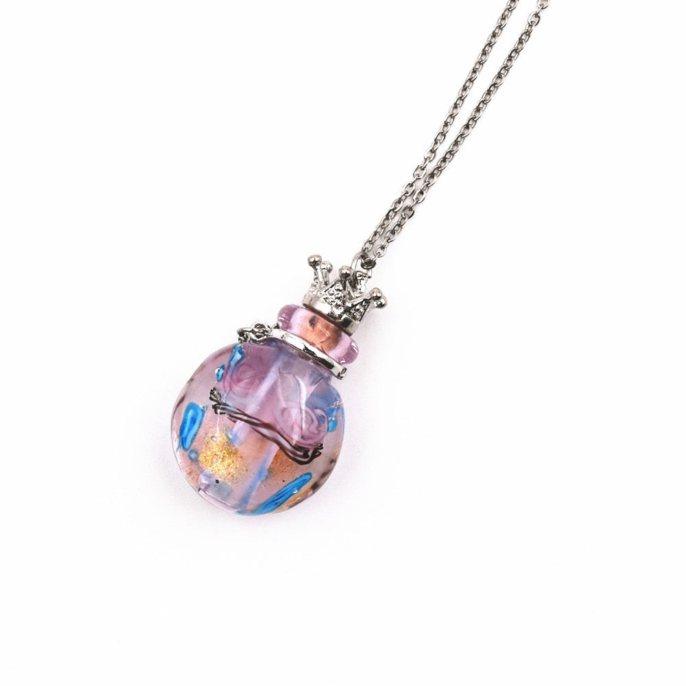 Round Diffuser Perfume Refillable Colored Handmade Essential Oil Aromatherapy Bottle Pendant Necklace