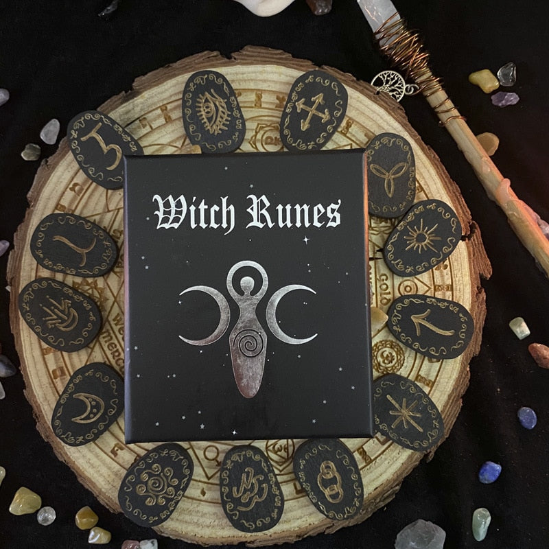 Wood Runes Stone Set Witches Rune Set  Divination Runestones Witch Accessories Tarot Cards