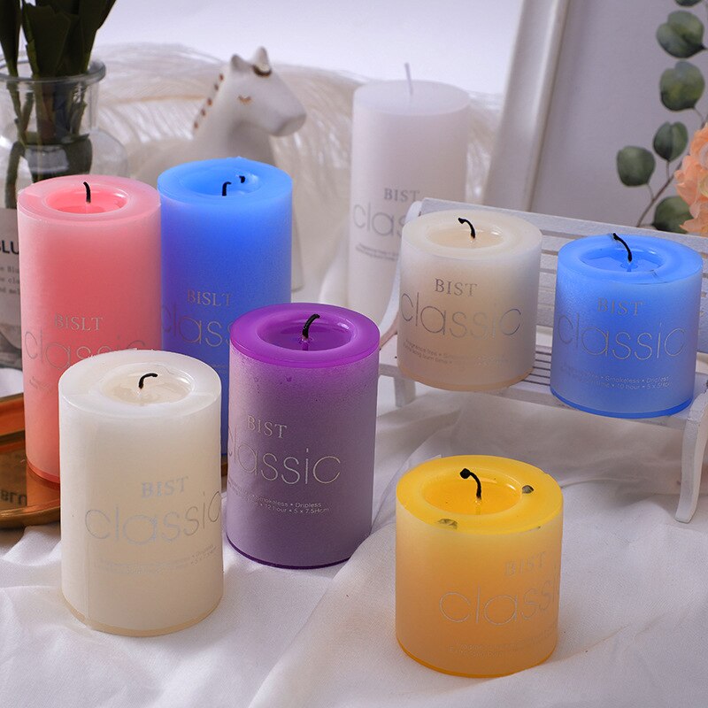 European Style Classical Cylindrical Multi Color Handmade Scented Candles Smoke Free Wedding Hotel Festive Atmosphere Decoration