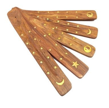 Elegant Natural Plain Wooden Incense Burner Stick Ash Catcher  Brass Incense Holder  Zen Buddhist Supplies