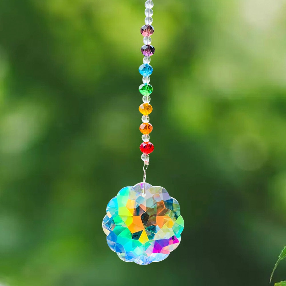 Rainbow Glass Spacer Beads Fire Polished AB Color Sun Flower Crystal Prism Sun Catcher Jewelry Pendant Yard Garden Hanging Decor